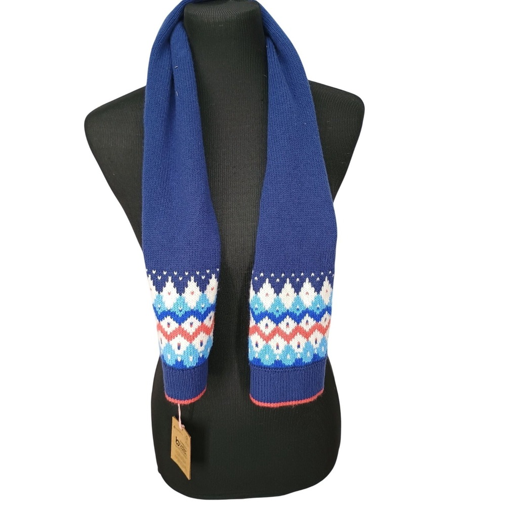 Mini Boden Childrens Knit Scarf With Tag Blue Argyle Colorful Pattern